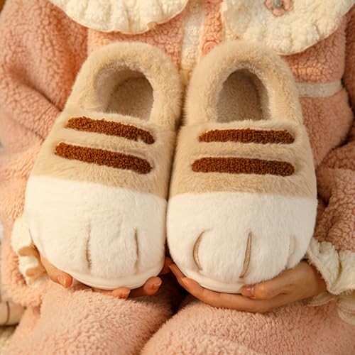 Women's Cat Paw Slippers, 3D Plush, Pink, One Size, Anti-Slip, Warm, Comfortable, Home, Office, Travel4