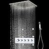 Cascada Luxury 20" Square Ceiling Mounted Thermostatic Shower System, 4 Rainfall Function With SPA Misty, Rainfall, Hand shower, Side Spray Mode - Stainless Steel, Gold