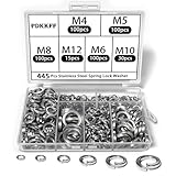 PDKKFF 445 Stück Federringe Edelstahl Set, Federring M4/M5/M6/M8/M10/M12 Spiralförmige Federscheiben Form B nach DIN 127, Unterlegscheibe Sperringe für Schraubensicherung