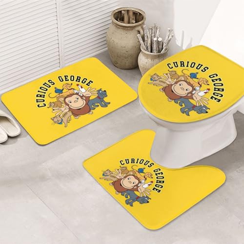 3点セット バスマット 便座カバー トイレマット U型 O型 おさるのジョージ かわいい アニメ 滑り止め バスセット 人気 漫画 吸水 速乾 防臭 洗える 50x80cm ファッション ギフト