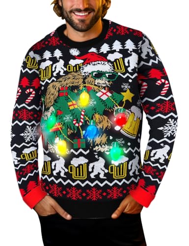 Goodstoworld Light Up Ugly Christmas Sweater for Men Women Funny LED Knitted Sweaters