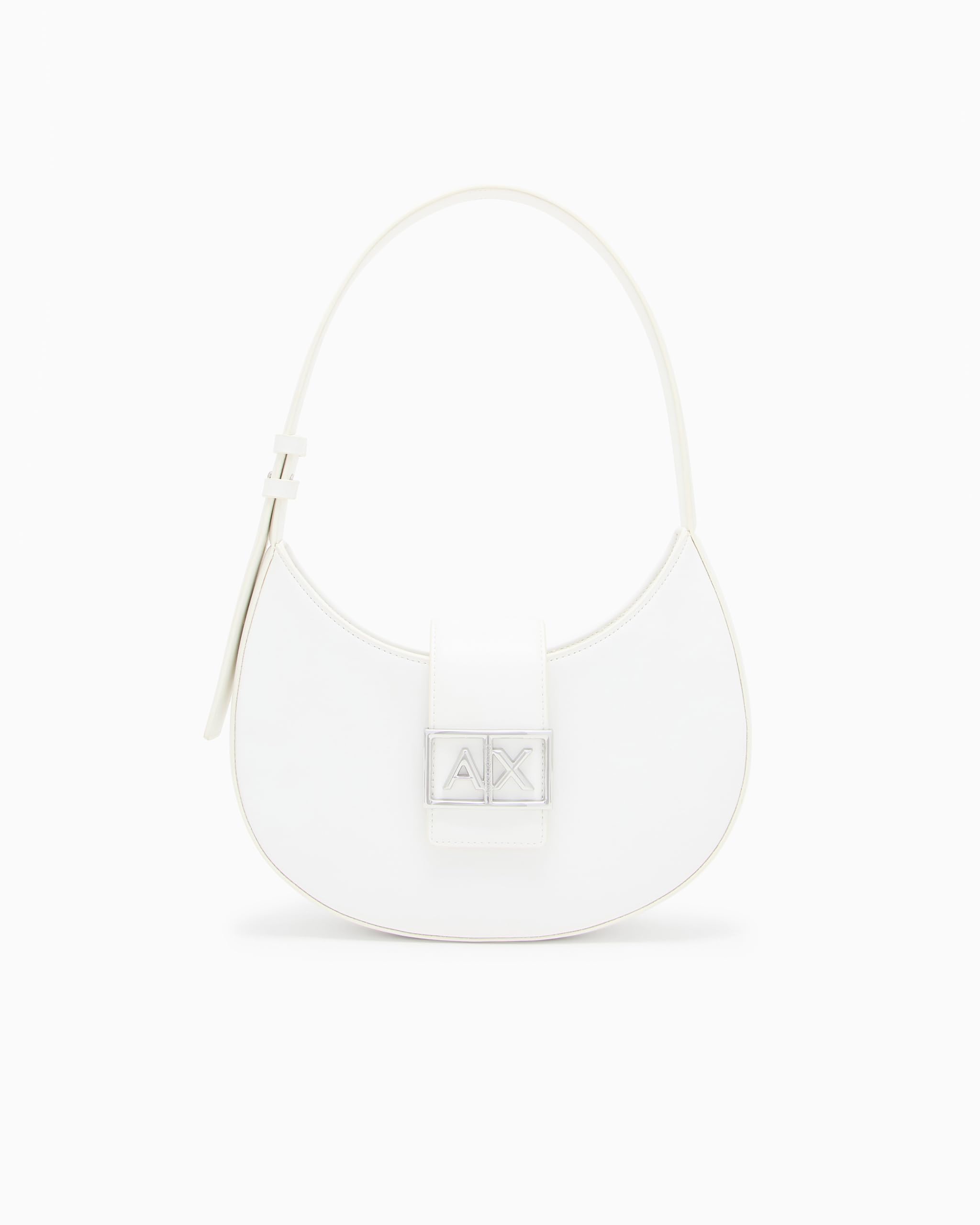 Armani Exchange Women's Jodie, Sustainable, Metal Silver Logo Shoulder Bag, Off White