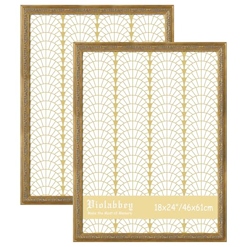 Image of VIOLABBEY 18x24 Poster Frame Gold 2Pack, Vintage Frames Ornate without Mat | Gold Picture Frames, Vintage Antique Design for Wall Hanging, HD Plexiglass, Wall Decor