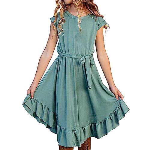 Vestido vintage para niña de manga corta con volantes, estilo retro rockabilly, 4 a 13 años, para fiestas de 4 a 13 años, conjunto de ropa de bebé y niña, verde, 10-11 años