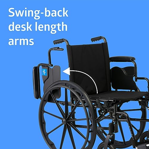 Image of Medline 16 inch Foldable K4 Wheelchair with Swing-Back Desk-Length Arms & Swing-Away Footrests, 300 lbs. Capacity, Transport Chair for Adults & Seniors
