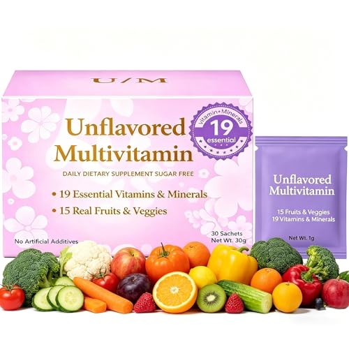 Ovia Essentials Ella Ola Vitamin Unflavored Multivitamin Powder - 19 Vitamins & Minerals and 15 Fruits & Veggie Blend Zero Sugar Vegan Gluten Free 30 Sachets