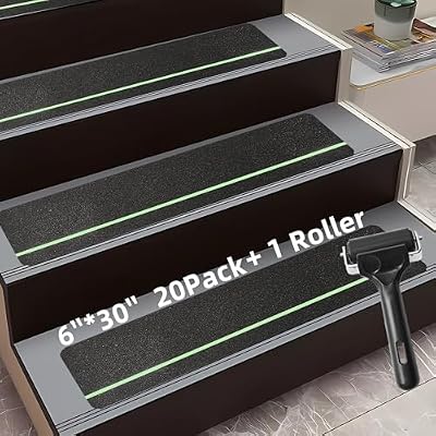 ROMROL 20-Pack Anti Slip Tape 6"×30", Indoor & Outdoor Stair Treads Non-Slip, Glow in Dark Non Skid Tape/Stair Grips Tape with Roller - Heavy Duty Traction Adhesive for Steps, Staircase, Deck