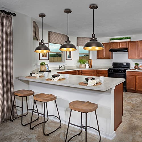 Image of 3 Pack Farmhouse Dome Pendant Lights for Kitchen Island Bronze | ETL Certificate, Easy to Install,Adjustable Height Cord,Vintage Industrial Dome Hanging Light Fixtures