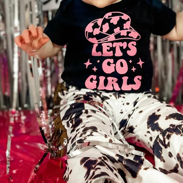 wybzd Toddler Baby Girl Cowboy Outfits Western Cowgirl Sweatshirt Cow Tassels Ruffle Flare Pants Cute Fall Clothes (Let's Go Girls, 6-12 Months)