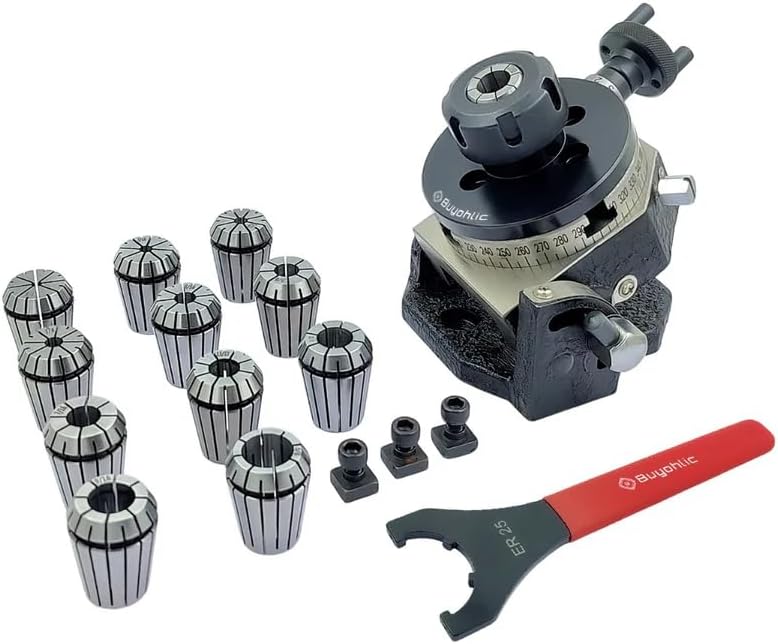 3" Inch I 80mm Tilting 4 slot Rotary Indexing table with ER Adapter & Spanner (ER25-12 Pcs Collet Set (Range 1/8-5/8"))