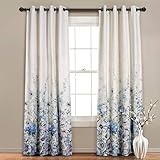 MYSKY HOME Floral Blackout Curtain 84 Inch Length,Grommet Thermal Insulated Room Darkening Curtain Linen Textured Curtain Panel for Bedroom,Living Room,52' x 84',Blue Flower Pattern,1 Panel