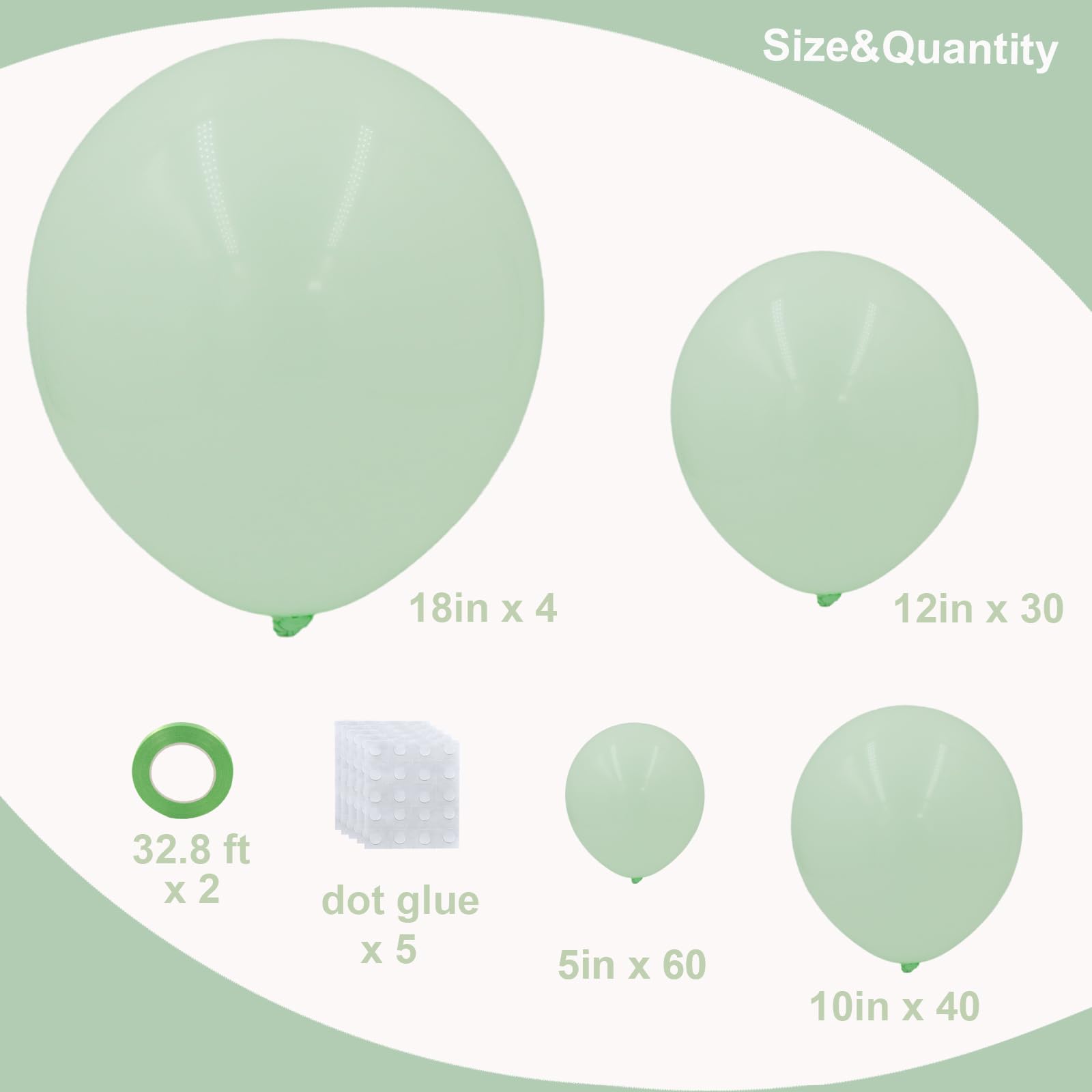 Pastel Green Balloons in different sizes 5 10 12 18inch-134pcs Pastel Green Balloons for Garland Arch?Baby Shower Graduation Wedding Anniversary Gender Reveal Birthday Party Decorations