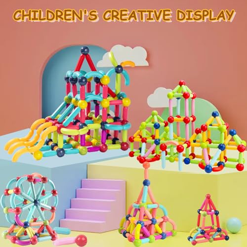 Titrot Magnetic Blocks Kids Toys, Magnetic Building Sticks STEM Educational Sensory Toy Preschool Learning Montessori Toys for Toddlers Boys Girls Ages 3-8 with 1 Car - Image 8