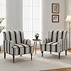 Accent chair mid century modern comfy armchair for living room linen fabric single sofa lounge for reading bedroom apartment waiting room with wood legs black stripe set of 2  urban country home decor