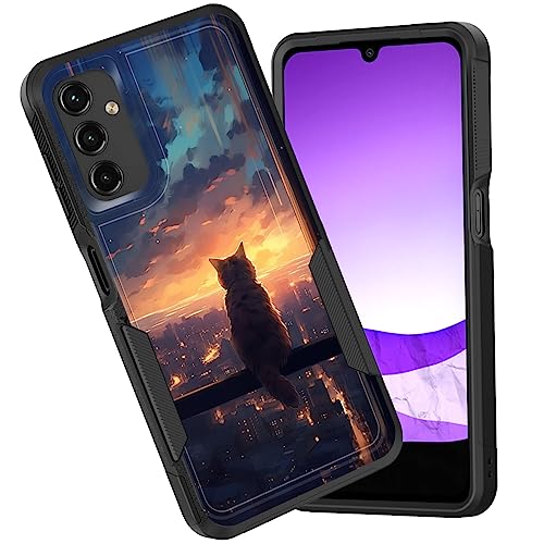 CICPLKSE for Galaxy A14 5G Case,Dual Layer Heavy Duty Hybrid Shockproof Hard PC Soft Silicone TPU Bumper Protective Cover Case for Samsung Galaxy A14 5G 6.6 inch 2023,Cat Sitting on Window