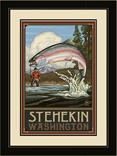 Northwest Art Mall Arte de parede emoldurada PAL-4644 LFGDM RTFM Stehekin Washington Trout Fisherman