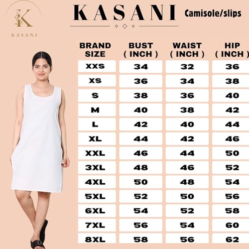 Image of KASANI Women's Camisole Cotton Long Knee-Length Sameej /Slip /Inner, Sleeveless, Pack of 2