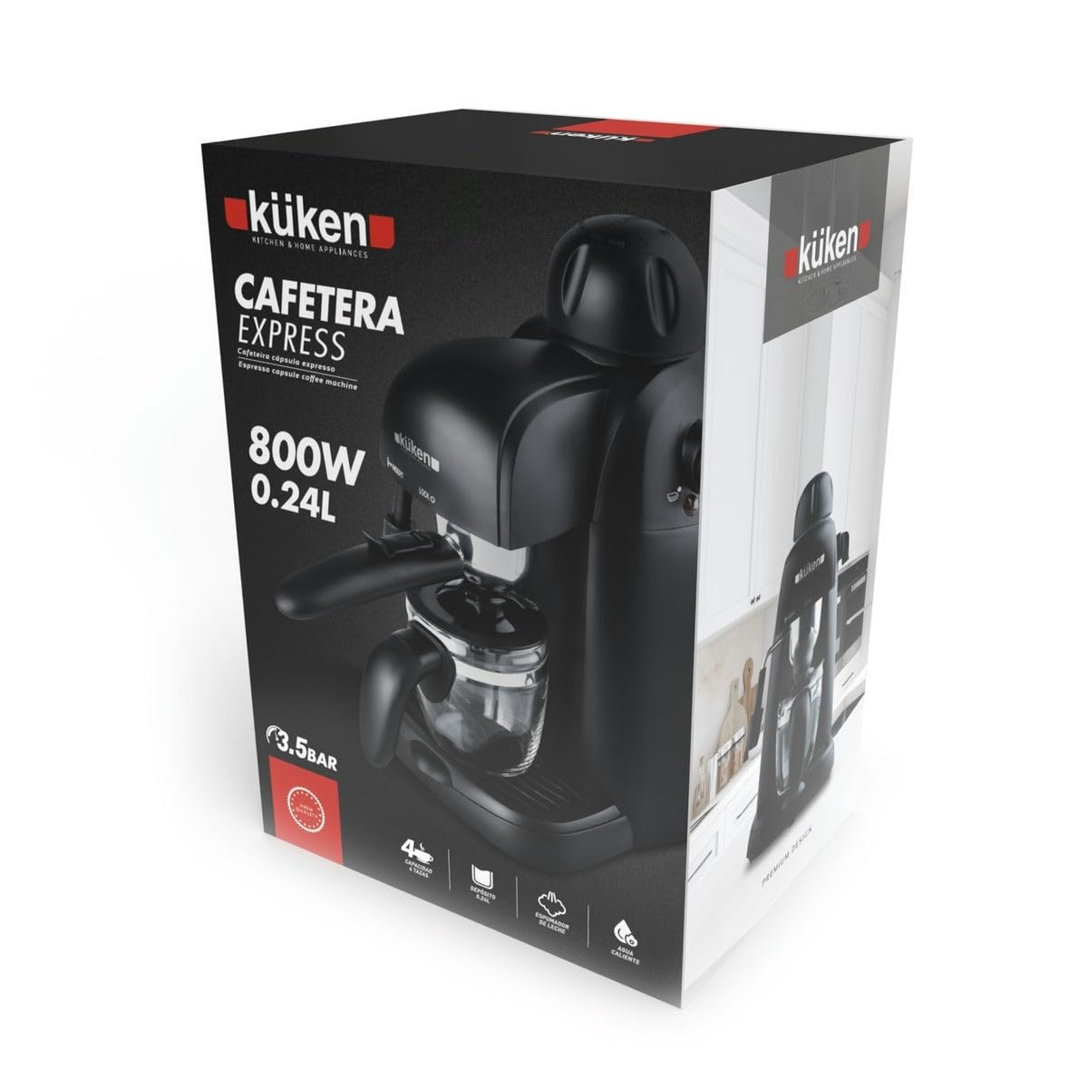 KUKEN Alfa Cafetera Express 4 Tazas 240 Mililitros