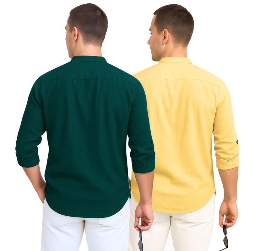 Image of DEELMO Combo of Men's Cotton Blend Solid Regular Fit Full Sleeve Short Kurta | Men's Trendy Short Kurta Pack of 2