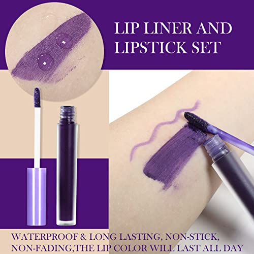 Dageda Matte Liquid Lipstick, 2Pcs Lip Liner And Lipstick Set,Waterproof Long-Lasting Matte Lipstick Makeup Set, Non-Stick Cup Velvety Lip Stain Lip Gloss, Halloween Makeup Lipsticks Gift Set (Purple) #TOP3