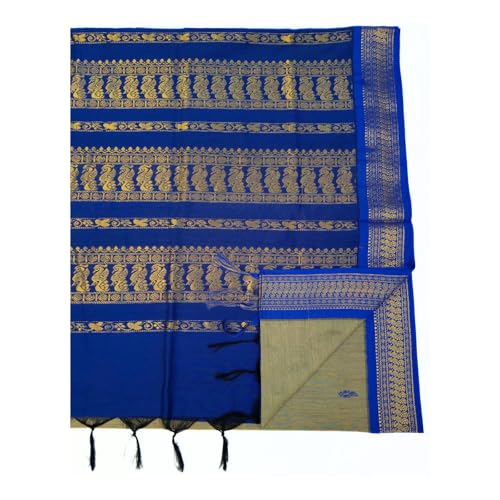 Image of Pure Kalyani Cotton Saree | Zari Border & Blouse Piece - Lata Gadwal Design | Traditional Saree