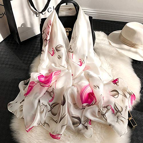 Image of Floral Printed Silk stole | silk Scarf for Women | stylish silk stole for women | Soft Lightweight Stole, Shawl & Neck Wrap | Scarf for Wedding, Party, Travel & Casual Wear