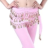 Buy Home Chiffon Dangling Gold Coins Belly Dance Hip Skirt Scarf Wrap Belt (Pink)