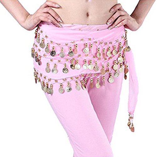 Buy Home Chiffon Dangling Gold Coins Belly Dance Hip Skirt Scarf Wrap Belt (Pink)