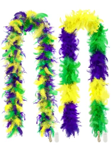 Boa de plumas Mardi Gras con luces LED brillantes pack de 2 para complementos de fiesta