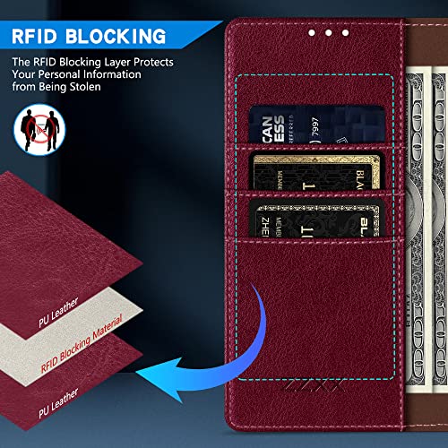 Image of ZZXX for Google Pixel 7 Wallet Case Magnetic Closure 6.3 inch,Wine Red