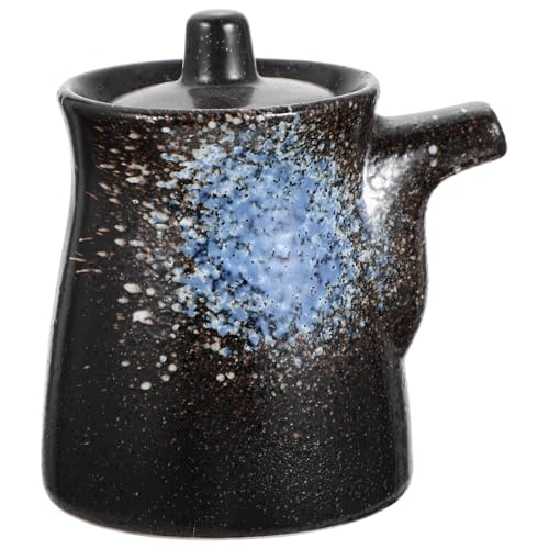 Yardwe Japanese Ceramic Seasoning Pot with Lid Soy Sauce and Vinegar Dispenser Kitchen Dining Spice Container 3.9 X 3.3 X 2.8 Inch