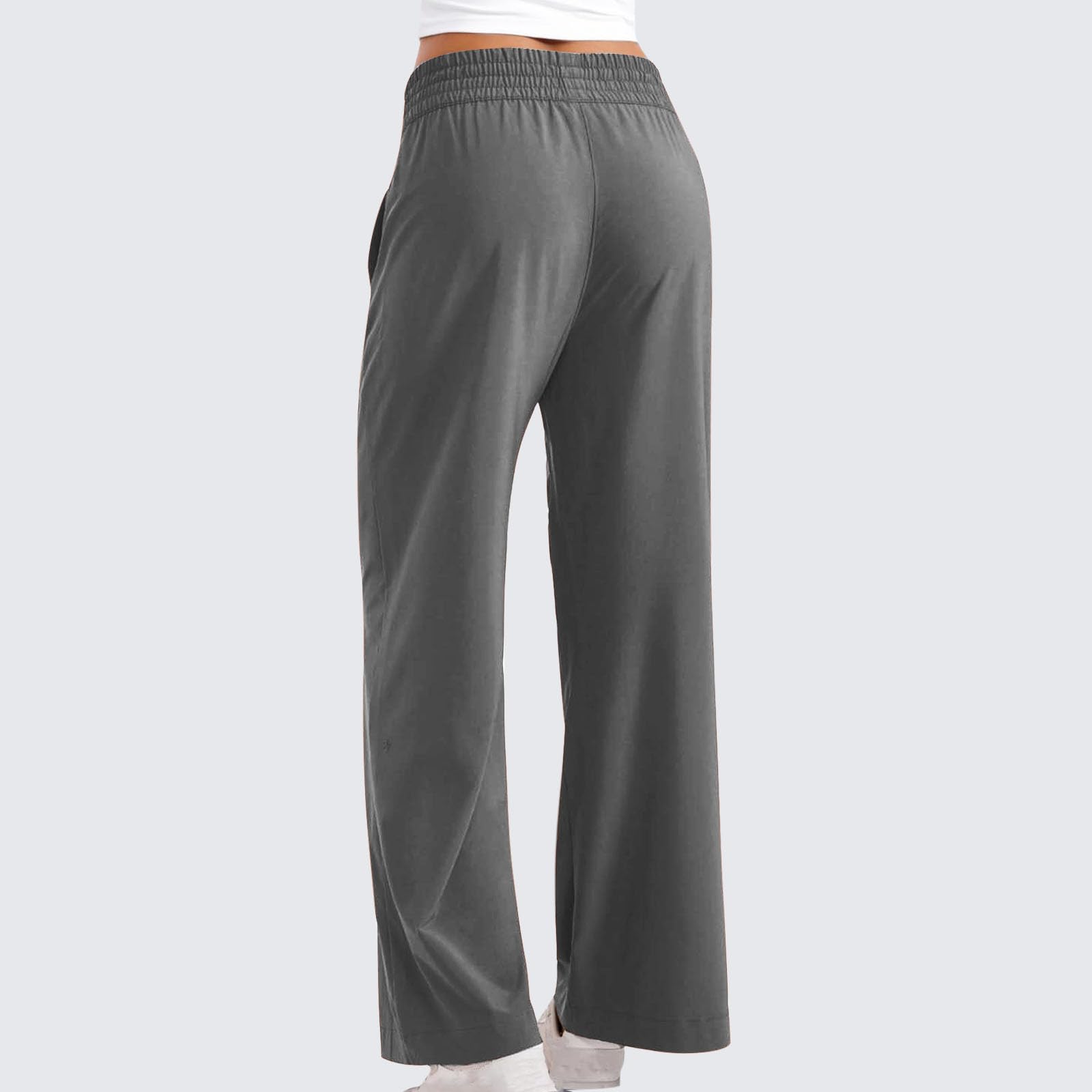 Pantalon Large Femme Taille Élastique Poches Latérales Couleur Unie