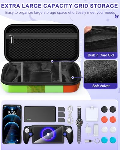 Image of FYOUNG Accessories Kit for PlayStation Portal, Carrying Case Bundle and Magnetic Portable Charger for PS5 Portal with Protective Case, 2 Screen Protectors, Wired Headphone, 8 Thumb Grips (Green)