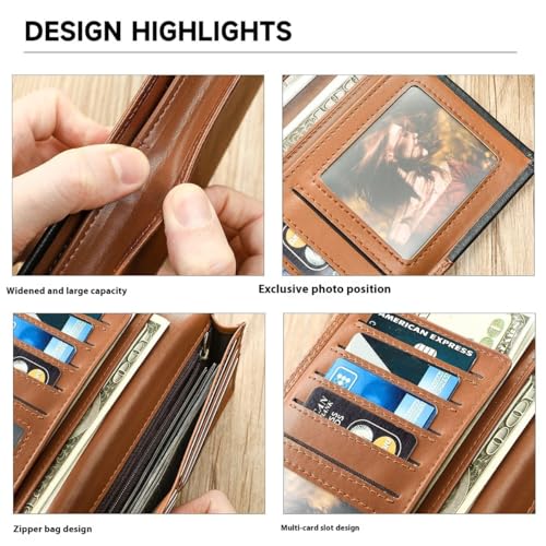 Men's Vintage Durable Long Wallet, Genuine Leather Large Capacity Wallet for Checkbook Credit Cards(Black)3