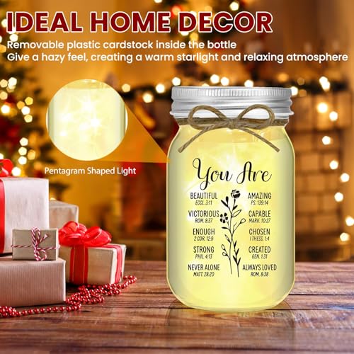 Image of Christian Gifts for Women Mason Jar Night Light Mother's Day Gift Graduation for Her Birthday Emotions and Feelings Religious Men Religious Faith Spiritual Inspirational for Mom