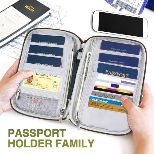 Image of Passport Holder Family, Women Rfid Blocking Passport Wallet, Travel Essentials Premium Wallets, Waterproof Passport Holders Bag for Men Traveling, Travel Document Organizer Credit Cards Case