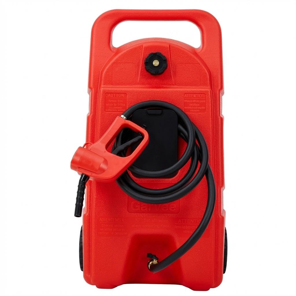 57L Réservoir Carburant Avec Roues, Jerrican Essence Avec Tuyau 3 m, Rouge