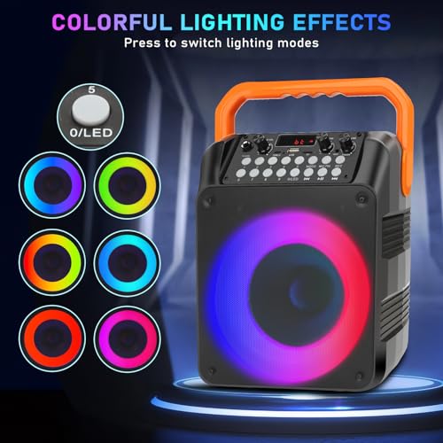 Portable Bluetooth Karaoke Speaker with 2 Wireless Microphones & Strobe Lights