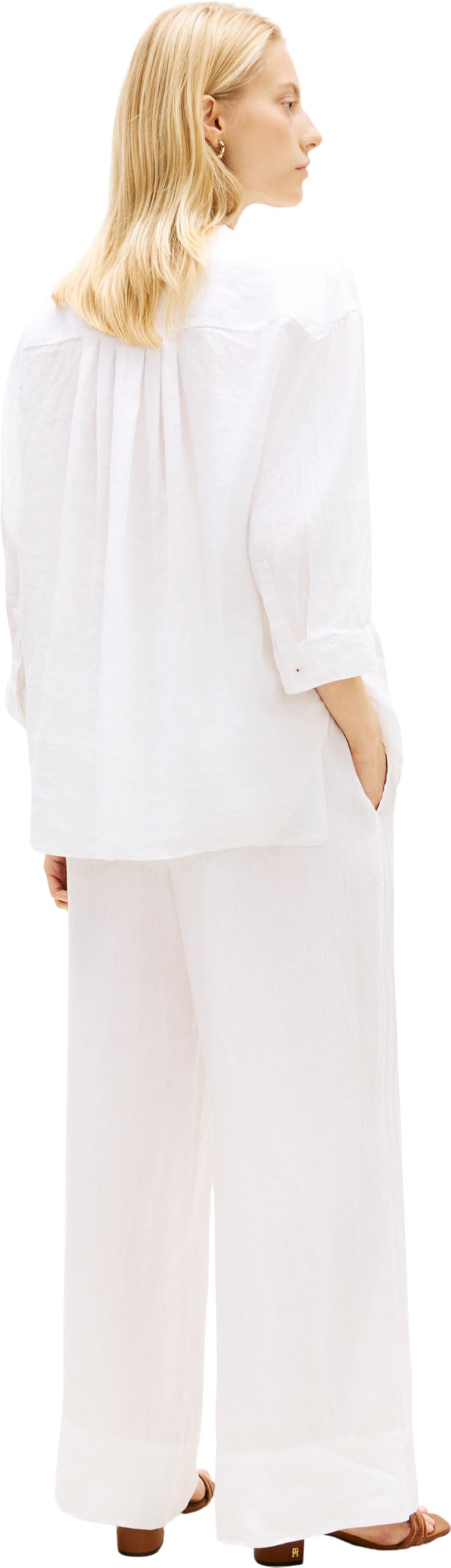 Tommy Hilfiger Ess Linen Collarless Shirt Ww0ww48926 Camicia L/S Donna (Pacco da 1)