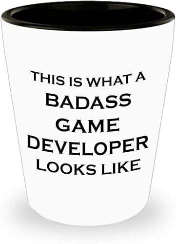 Gifts Idea for Badass Game Developer Designer Shot Glass Tequila Shotglass Novelty Drinkware - What Looks Like - Video Gaming Design Dev Team