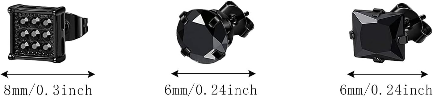 NEWITIN 12 Pairs Stainless Steel 5A+ Cubic Zirconia Stud Earrings for Men