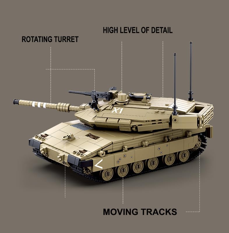 Sluban Power Bricks-RC Mk4 Tank highlighting rotating turret, high level of detail, and moving tracks
