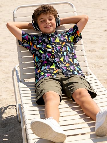 Image of uideazone Boys Hawaiian Shirts Novelty Printed Funky Short Sleeve Button Down Shirt Kids Aloha Luau Shirt 7-14T