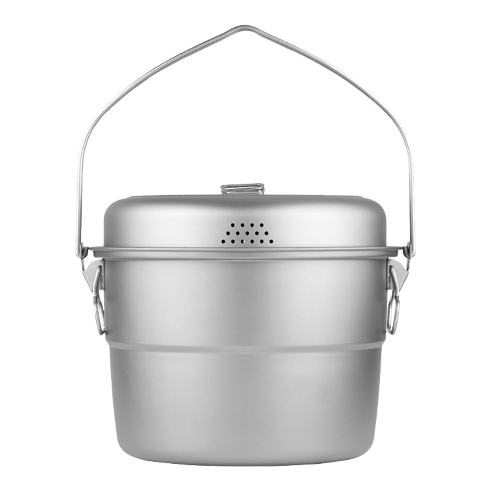 rockible Camping Hanging Pot Outdoor Cookware 5.5 L Capacity with Lid for 5-8 People Cooking Stew Pot Soup Pot for BBQ Travel Holidays, No Steamer Rack