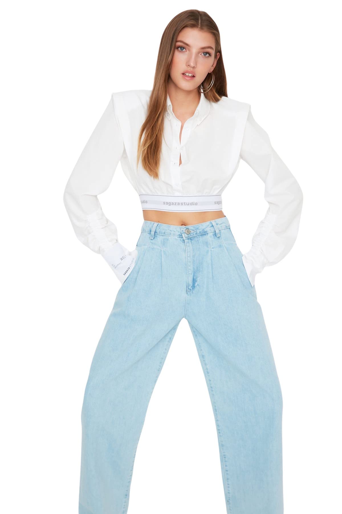 TRENDYOL Damen Trendyol Damen Regular Standard Hemdkragen Woven Shirt Hemd, Weiß, 38 EU