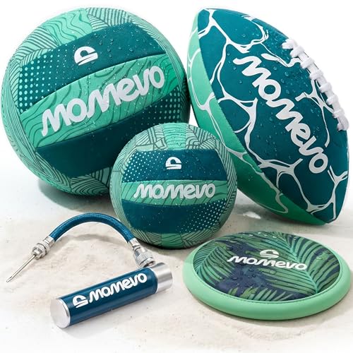 Momevo BeachBuddy Kinder Wasser Spielzeug Set 5er Bundle mit 3 Neopren Wasserbällen Frisbee & Ballpumpe Strand & Pool Spielzeug weich & leicht für Garten & Urlaub
