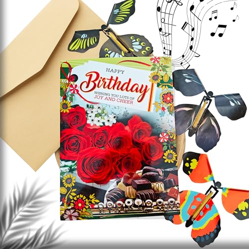 Musical Birthday Greeting Card with Flying Butterflies, Auto-Play...