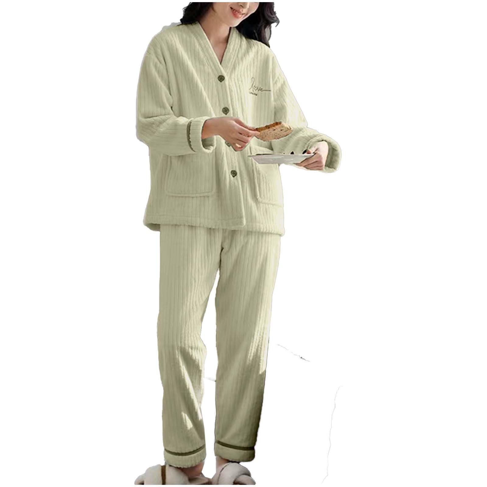 KHIRVWL Pigiama In Pile Pesante 2 Pezzi Per Donna – Felpa E Pantaloni Morbidi In Cotone E Cashmere, Tasche E Vita Regolabile, Regalo Perfetto