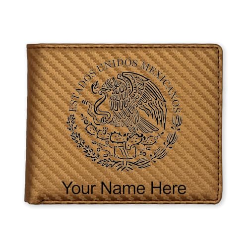 LaserGram Faux Leather Bi-Fold Wallet, Flag of Mexico, Personalized Engraving Included (Carbon Fiber Bronze)