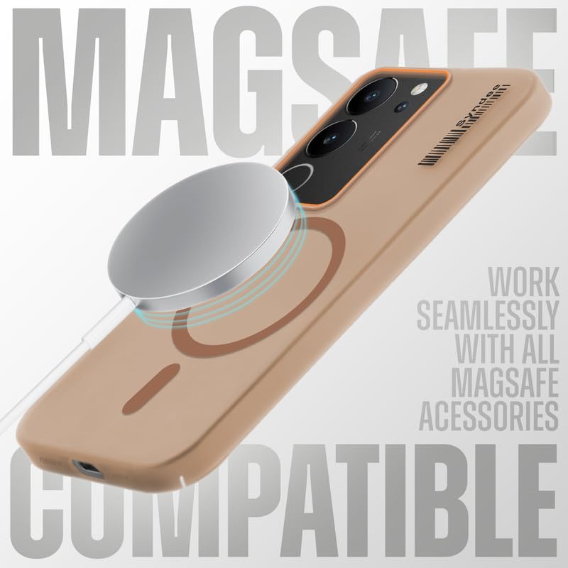 Image of Mr. Case Back Cover for Vivo V29 5G Sleek Frosted Translucent Back Only Compatible with Wireless Magnetic Accessories | Anti-Scratch Shockproof Phone Case - Brown